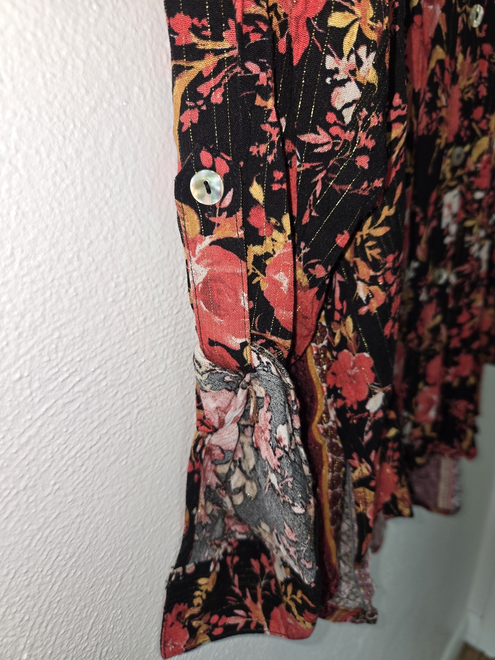Hope Springs Floral Button-Down Shirt in Black and Red - Picture 2 of 9